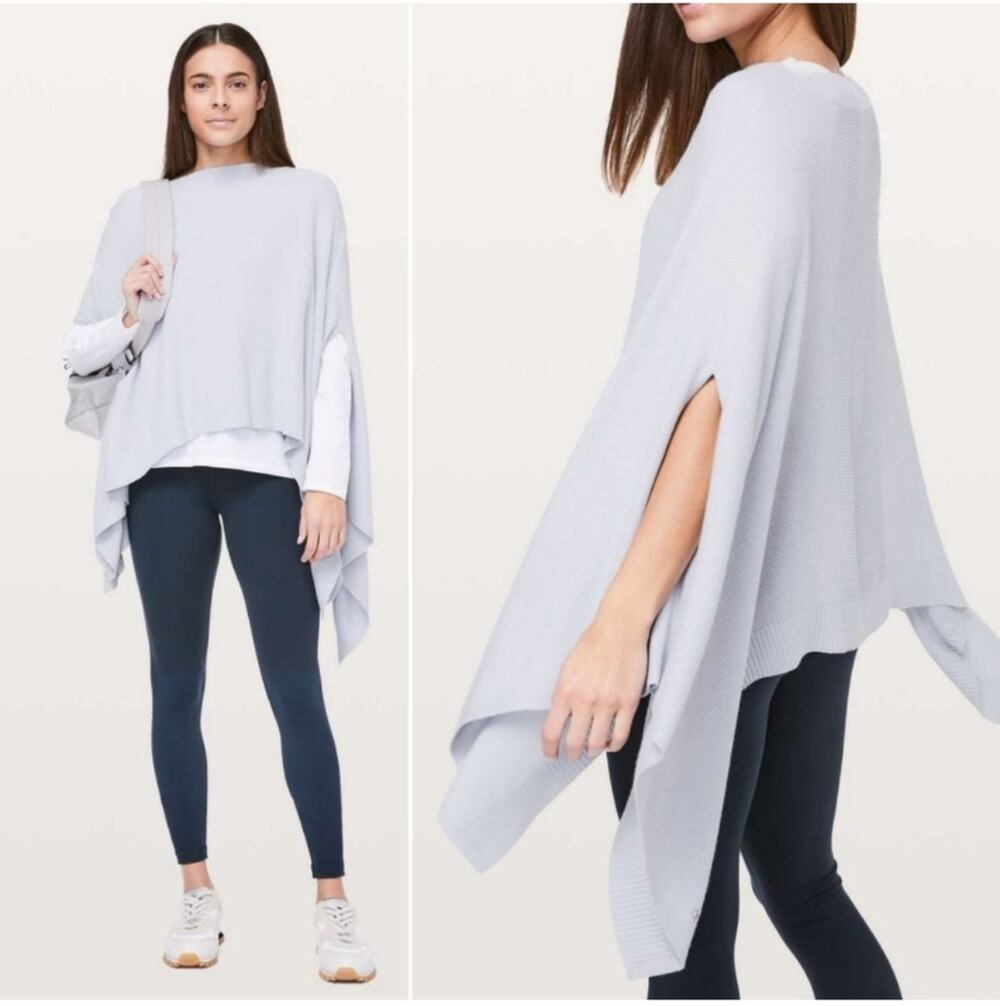 Lululemon Sweater Cape Poncho Women One Size Silver Fox Alpine Forward Flow Knit